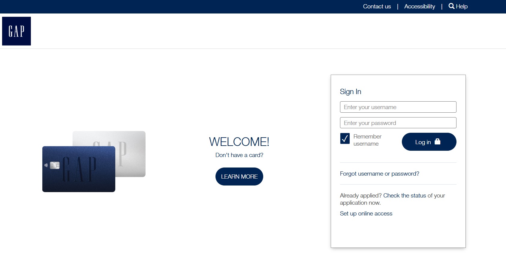gap credit card login page